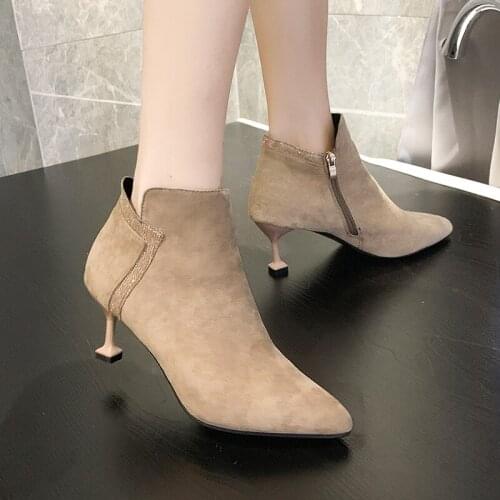 New Women Boots Ankle PU Leather Zipper Booties High Heels Autumn Shoes Black Winter Boots Zapatos De Mujer Pointed Toe U22-09
