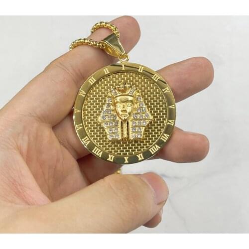 New Classic Ancient Egyptian Pharaoh Tutankhamun Gold color Mask Medal Pendant Necklace for Men Hip-Hop Party Jewelry