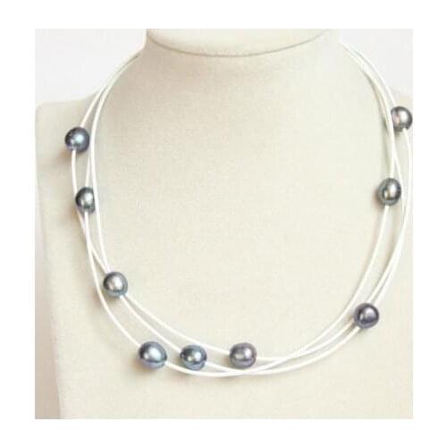 New Arriver 16-18'' 3 Row White Black Freshwater Pearl White Leather Pearl Necklace Classic Women Gift Fashion Jewelry