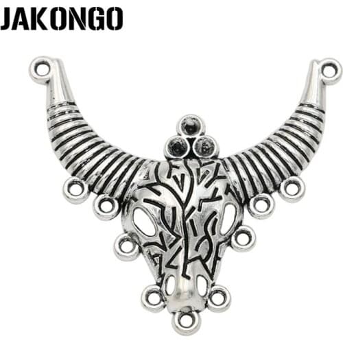 JAKONGO Antique Silver Plated Bull head Connector for Jewelry Making Necklace Accessories DIY 60x65mm 2pcs/lot