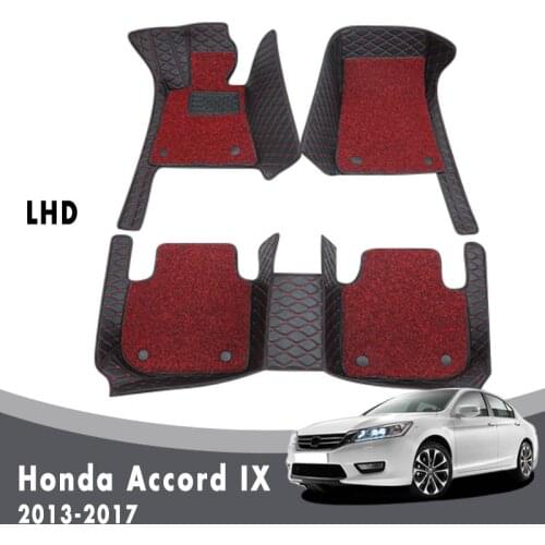 Luxury Double Layer Wire Loop Car Floor Mats Carpets For Honda Accord IX 2017 2016 2015 2014 2013 Interior Accessories Leather