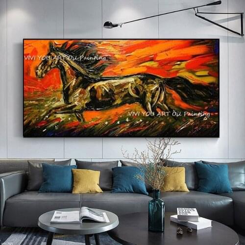 Hand Painted Abstract Horse Animal Oil Painting Orange Large Wall Art Modern New Design Office Wall Canvas Home Decoration Gift