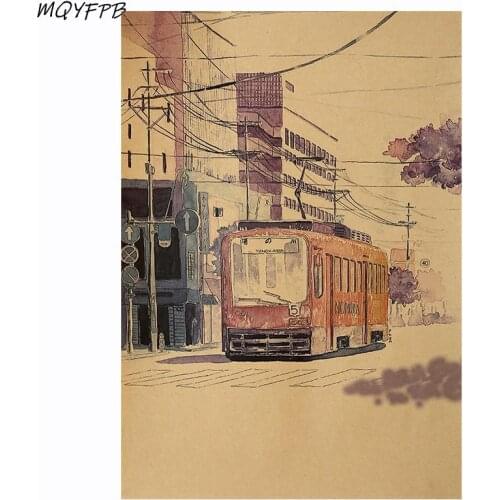 Hand Painted Locomotive Kraft Paper Poster Home Room Wall Decoration Painting Core 50.5x35cm