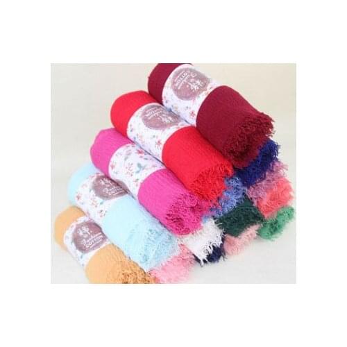 New High Quality Plain Colors Scarf Wrinkle Scarf Shawls With Fringes Muslim Hijab Wrap Headband Wrap Large Size 71Colors