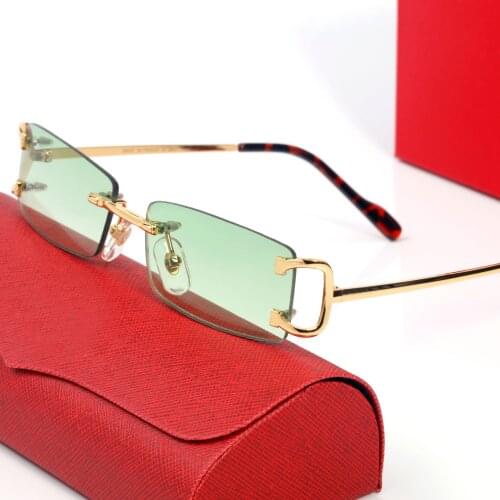 Vintage Rimless Square Sunglasses Men Shade Diamond Cutting Metal Frame Gafas Women for Beaching Driving 143828