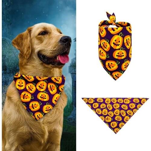 Halloween Dog Triangular Bibs Bandana Pumpkin Bat Spider Ghost Pattern Washable Scarf Triangular Bibs Pet Accessories
