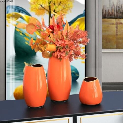 Creative Orange Ceramic Vase Flower Arrangement Hydroponic Plant Flower Pot Vase Electroplating Crafts Living Room Office Decor