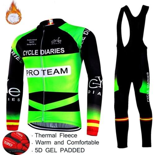 Cycle-Diaries Cycling Jerseys Set 5D Gel Padded Pro Team Winter Windproof Cycling Clothing Thermal Fleece Coat Cycling Suits
