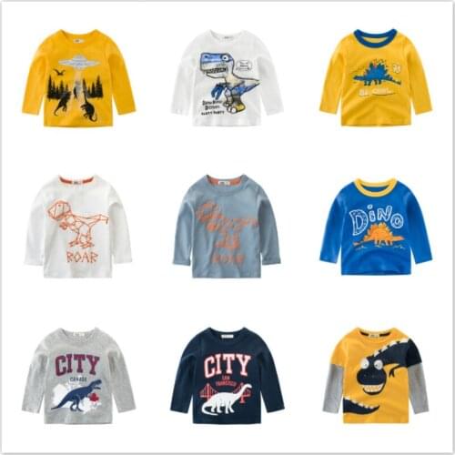 Spring Autumn Baby Boy T-Shirts Cartoon Dinosaur Girl Long Sleeve T Shirt Cotton Letter Tops Tee Kid Toddler Childrens Clothing