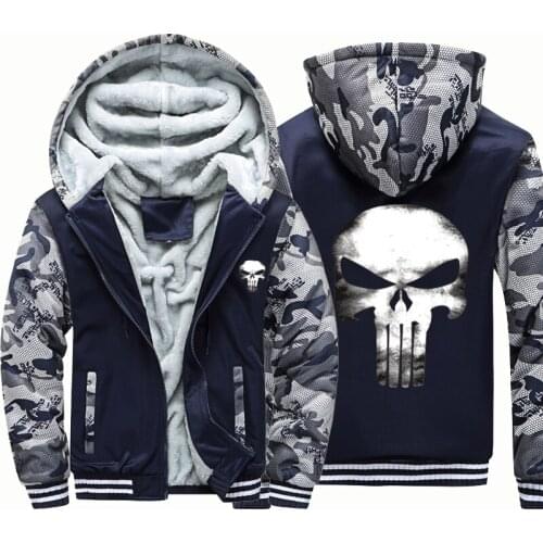 The skull 2021graphic windbreak outwear Male coatwarm hoodies man thick Camouflage Sleeve causal winter Jacket hoody men clothes