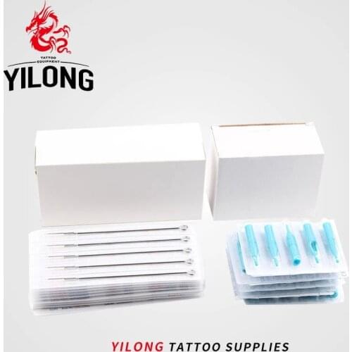 YILONG 50 PCS Series Size Disposable Sterile Tattoo Needle+50PCS Blue Disposable Tattoo tips Free shipping tattoo needle