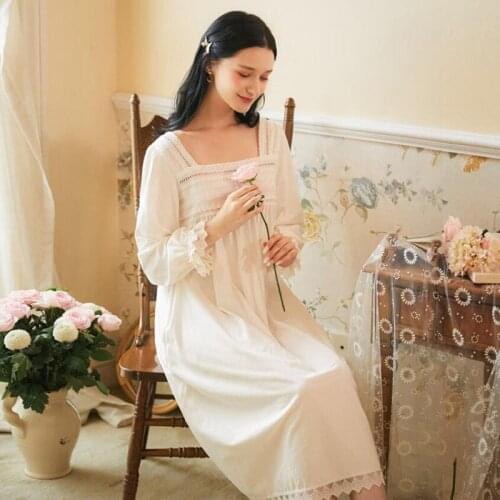 Womens Home Clothes Square Collar White Nightgown And Bridal Gown Korean Night Dress Princess Long Sleeve Spring 2021 FG307