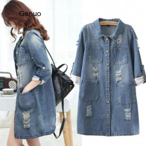 Big Size 4XL 5XL Women Denim Jacket Long Jeans Jacket Coat Casual Frayed Female Basic Jackets Outwear 2020 New Plus Size