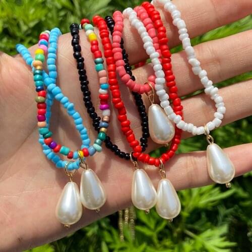 Lost Lady Bohemian Simulated Pearl Pendant Necklaces Fashion Handmade Beaded Clavicle Necklaces for Women Girls Jewelry Gift