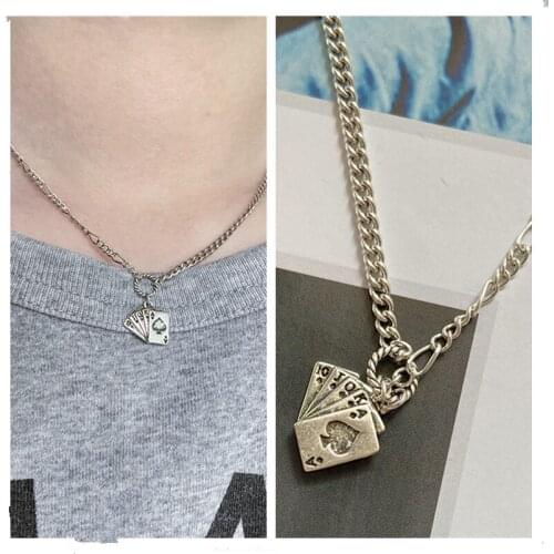 Pure Silver 925 Women Choker Necklace Jewelry Female Vintage Poker Cards Pendant Necklace Female Chain Accessories Lady Gift
