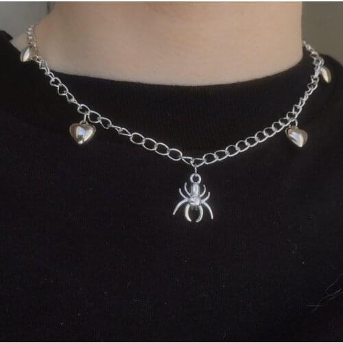 Fashion Vintage Spider Love Necklace Charms Retro Hip Hop Jewelry For Women Harajuku Gothic Choker Chains Accessories