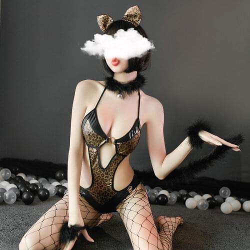 Golden Leopard Cos Erotic Wild Beauty Lingerie Sex Cat Cosplay Uniform Passion Temptation Hollow Out Women Three-Point Bodysuit