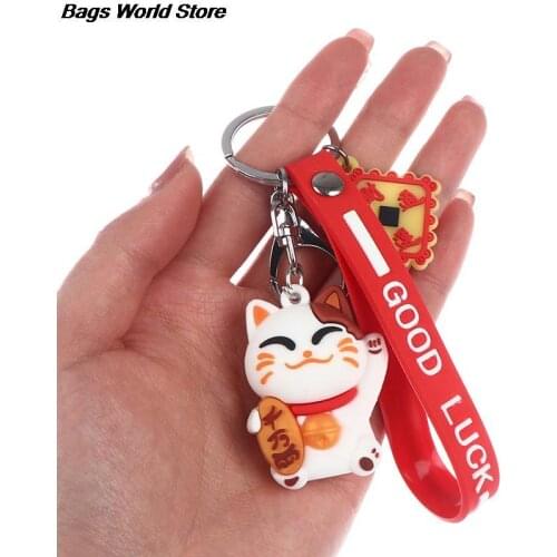 1Pc Cute Fashion Key Chain Cute Lucky Cat Key Chain PVC Keychain Car Keyring Bag Pendant