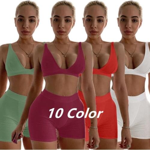 2PCS/Set Sexy Women Sleeveless Strap Bra Bustiers Tank Vest Crop Tops High Waist Shorts Pants Trousers Tracksuit Summer 2021