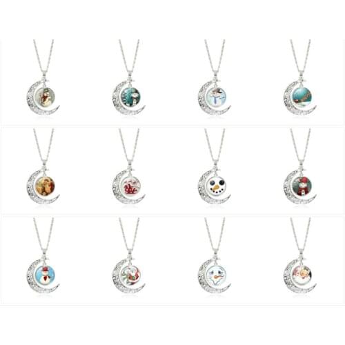2020 New Christmas Santa Claus Snowman Moon Pendant Necklace Best Party Gift Women/Kid Chain Jewelry CD262