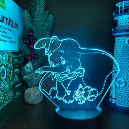 Disney Dumbo 3D Night Lights Led Elephant Lamp Xmas Gift Lamp Bedroom Decor Lampara Lighting Colorful Visual Novelty Illuminator