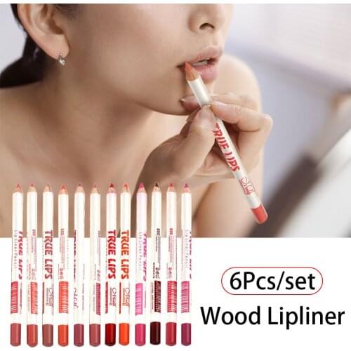 6Pcs/set Cosmetic Professional Wood Lipliner Waterproof Lady Charming Lip Liner Soft Pencil Contour Makeup Lipstick Tool