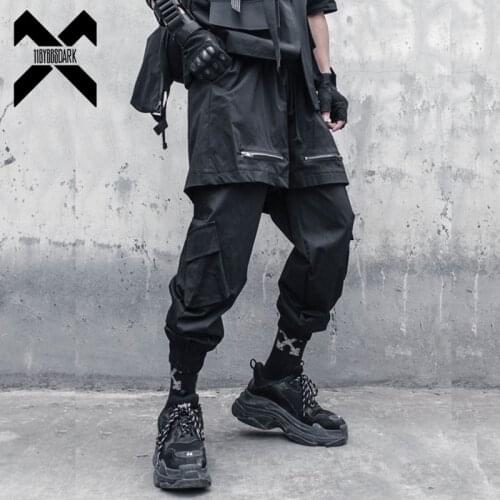 Tactical Functional Cargo Pants Joggers Men Fake two Pieces Trousers 2021 Autumn Hip Hop Streetwear Pant Black WB130