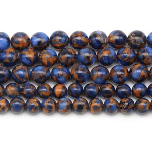 Natural Stone Beads Gold Dark Blue Colored Nepal Round Loose Beads 6-12mm Pick Size For Jewelry Making DIY Bracelet Accessories