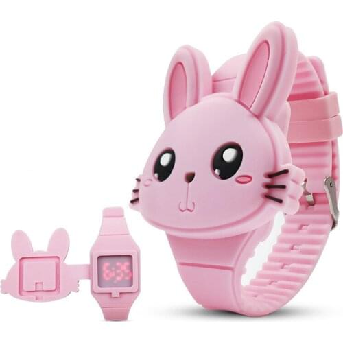 Lovely Rabbit LED Children Watch Girls Silicone LED Electronic Women Kids Wrist Watches ladies Flip Cover Students Clock Gifts