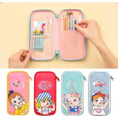 Kawaii Cartoon School Pencil Case PU Leather Multi Layer Penal Pencilcase for Boys Girls Large Pen Bag Stationery Pouch Supplies