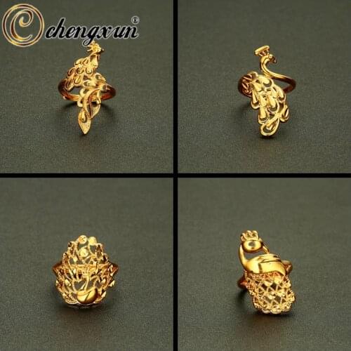 CHENGXUN Phoenix Shape Ring Women Men Jewelry Gold Peacock Metal Big Rings for Women Charm Decorative Ring Bagues Pour Femme