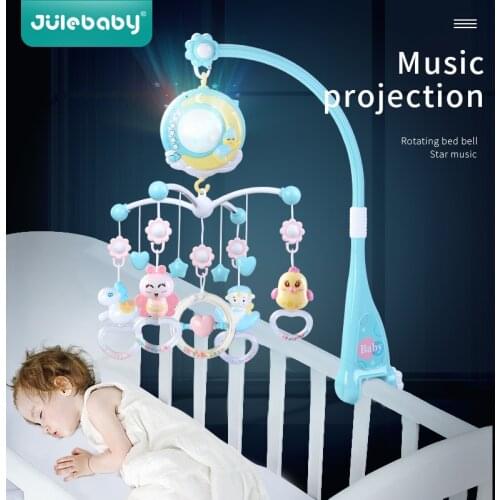 Baby Rattles Crib Mobiles Toy Holder Rotating Crib Bed Bell With Music Box Projection For 0-12 Months Newborn Infant