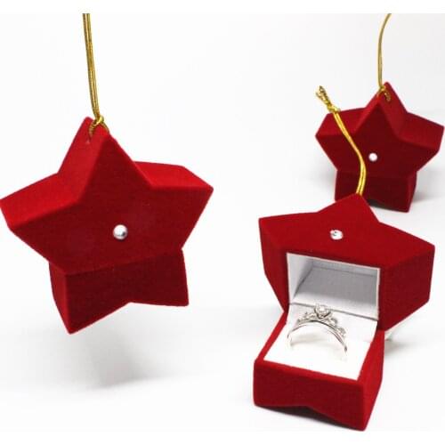 HOSENG 10Pcs Christmas Ornaments Red Star Velvet Ring Box Man Creative Anniversary Jewelry Packaging Case Gift HS_977