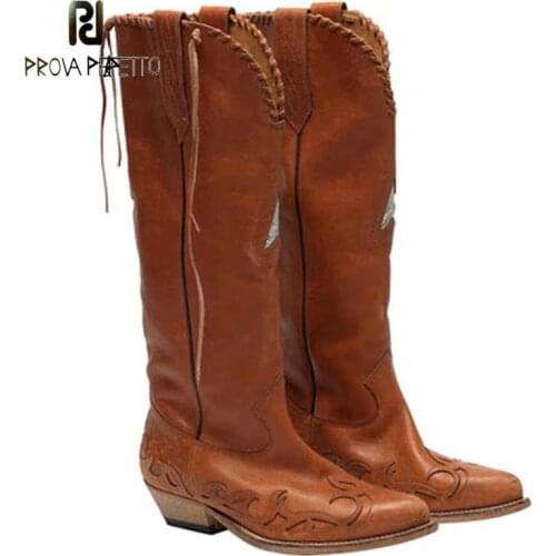 Western Cowboy Boots Retro Tassel Stitching Stitching Five-pointed Star Pattern Knight Knee-length Fashion Boots Brown