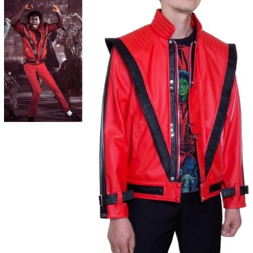 Red Leather Coat Michael Jackson MJ Thriller MTV White Michael Jackson jacket Cosplay Costumes Custom Made cos costume