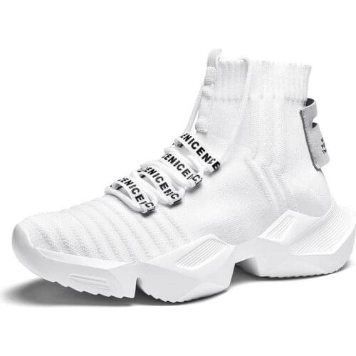 Oversize High Top Platform Sports Shoes Mens Sport Shoes Male Sneakers Socks Mens Running Shoes White Footwear Walking GME-0080