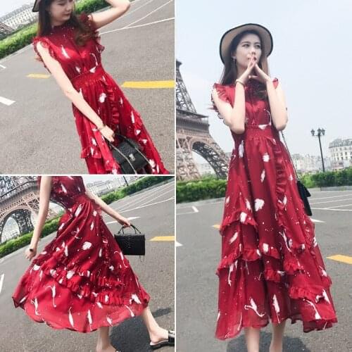 Summer Dress for Women Clothes Elegant Ladies Chiffon Floral Ruffles Maxi Dress Sleeveless Vestido 75242LW513