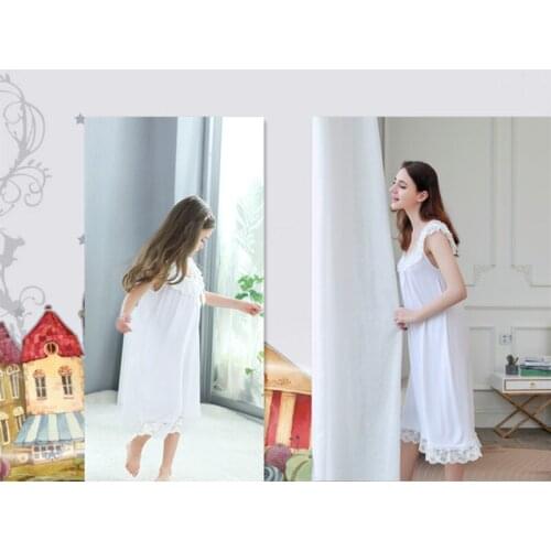 Summer Pajamas for Girls Women Modal Cotton Nightgowns Mother Daughter Sleep Dress Sleeveless Vintage Lace Nightclothes