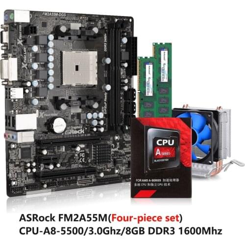 ASRock FM2A55M-DGS Desktop Motherboard A55 Socket FM2 DDR3 8GB / For AMD A8-5500 CPU 3.0Ghz Original 4 piece set