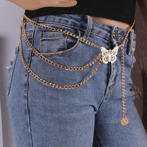 Bohemian Retro Style Butterfly Multilayer Alloy Waist Chain Body Chain for Women Round Pendant Belly Chain Waist Chain Jewelry
