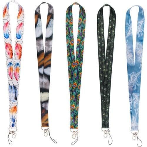 MD595 DMLSKY Cartoon Feather Lanyard for Key Phones USB Flash Drives Keys Keychains ID Card Name Tag Badge Holders Rope