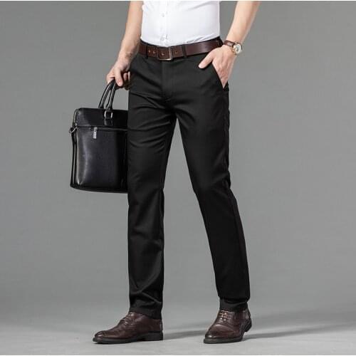 QUANBO Mens Classic-fit Wrinkle-Resistant Flat-Front Chino Pant 2021 New Arrivals Mens Summer Thin Smart Casual Pants