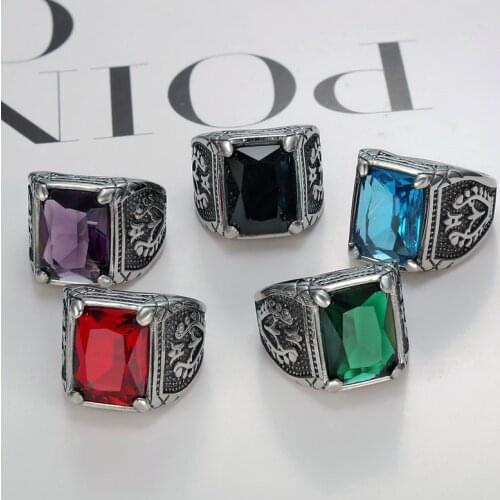 Wholesale Retro Jewelry Stone Rings For Men Titanium Steel Inlaid 5 Colors Onyx Ring Men Domineering Ring