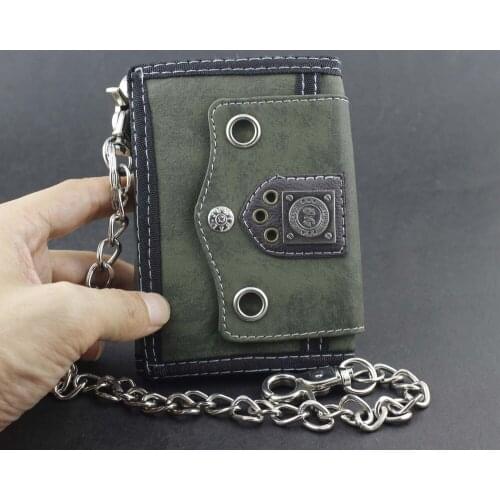 Mens Boys Money Card Coin Wallet with Chain & Clip Canvas TriFold ZX6