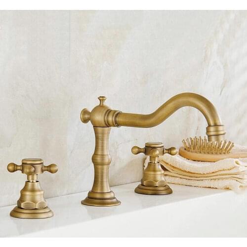 Free shipping 3 PCS Basin Faucet Sets Bathroom Basin Antique Faucet Bronze Brushed and Brass Body Mixer Tap HJ-9990