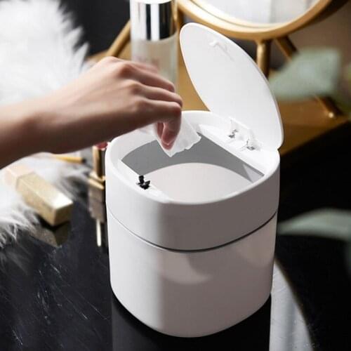 Desktop Trash Can Eco-Friendly Storage Bucket With Pressing Type Lid Household Storage Bin Plastic Paper Basket Cleaning Tube