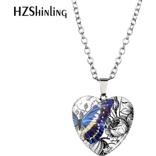 New Bright Butterfly Heart Necklace Butterfly Heart Pendant Butterfly Jewelry Murano Glass Heart Necklace HZ3