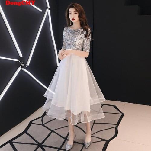 New Short Sequined O-neck Prom Dress DongCMY Robe De Soiree 2021 Tulle Plus Size Party Formal Occasion Dresses Vestido De Festa