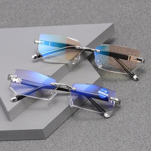 Brand Men Rimless Reading Glasses Anti Blue Light Presbyopic Glasses Trimming Lenses Magnifier Ultralight +1.0 +1.5 +2.0 ~ +4.0