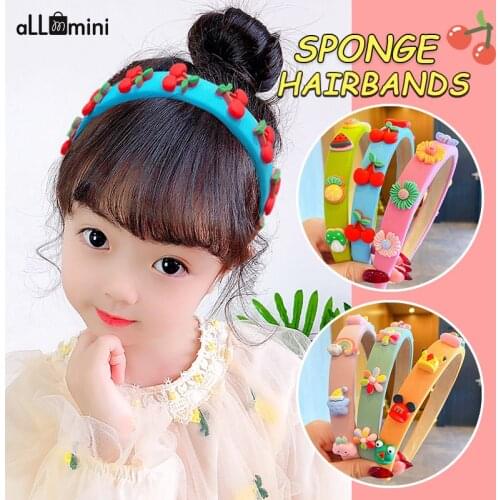 Cartoon Floral Star Solid Wide Sponge Headbands For Girls Hair Band Heads Wrap Kids Tiara Sweet Headwear Cute Accessories 2021